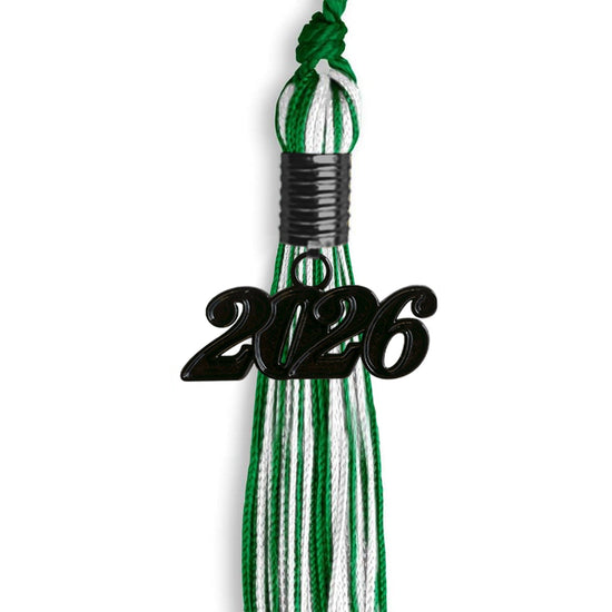 Green/White Mixed Color Graduation Tassel with Black Bling Charm by Wholesale Grad Supply