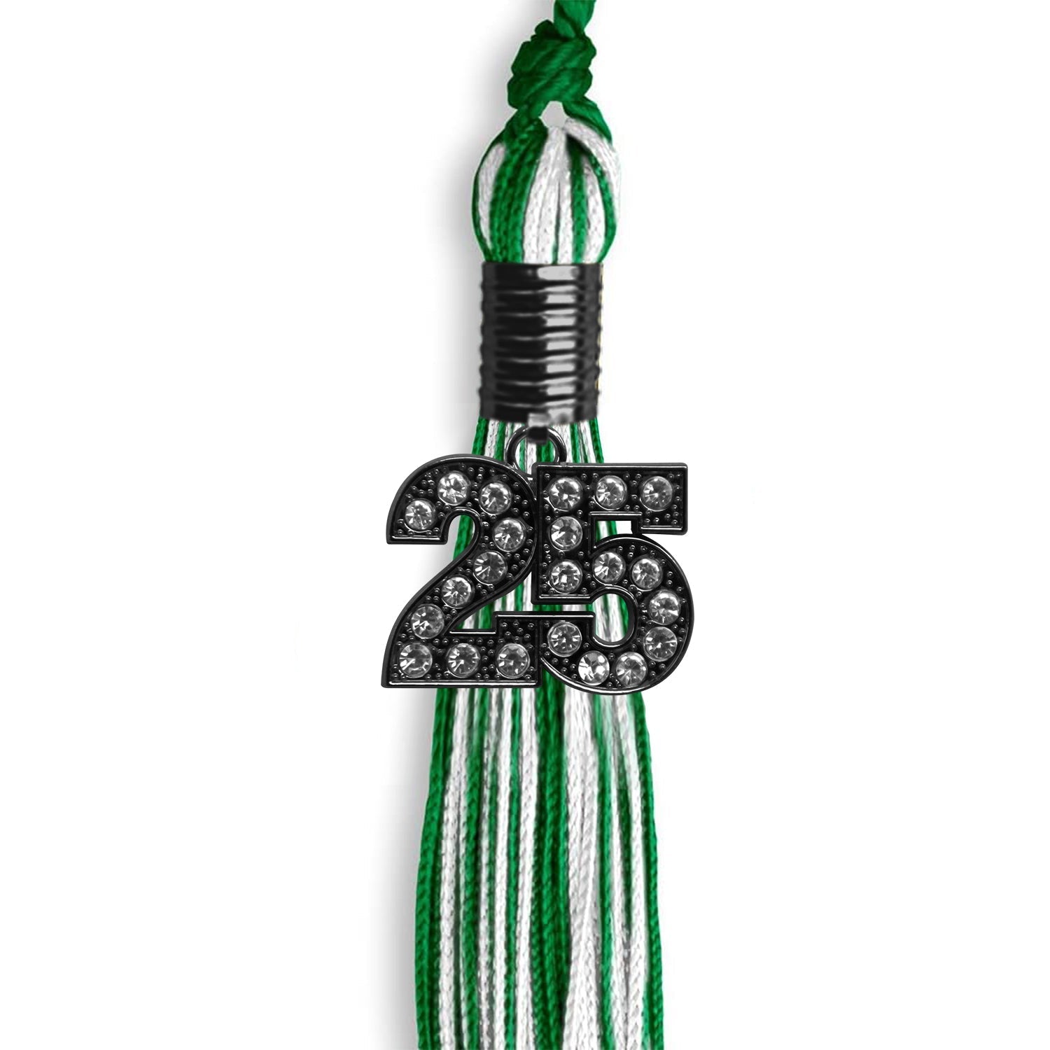 Green/White Mixed Color Graduation Tassel with Black Bling Charm by Wholesale Grad Supply