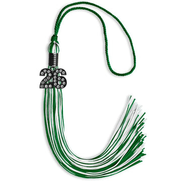 Green/White Mixed Color Graduation Tassel with Black Bling Charm by Wholesale Grad Supply