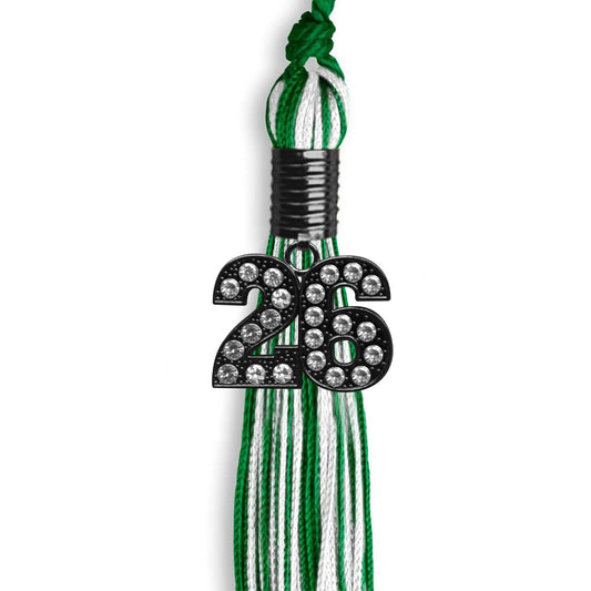 Green/White Mixed Color Graduation Tassel with Black Bling Charm by Wholesale Grad Supply