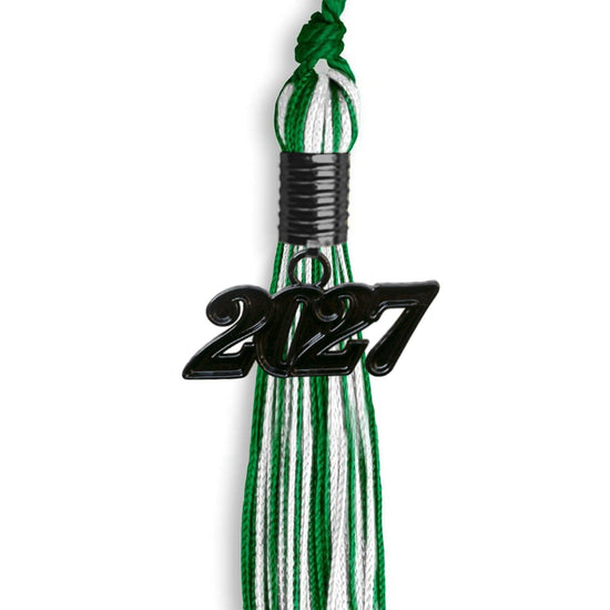 Green/White Mixed Color Graduation Tassel with Black Bling Charm by Wholesale Grad Supply
