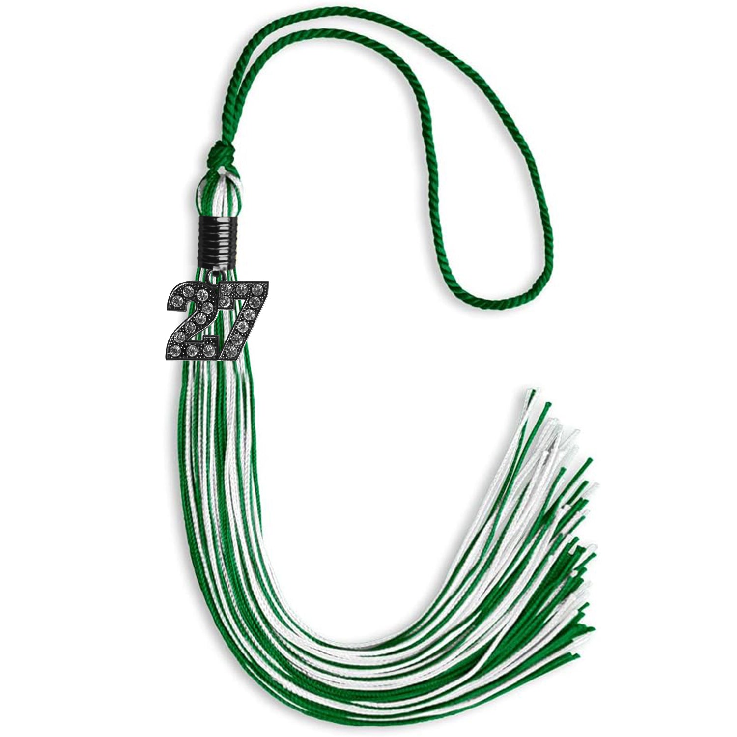 Green/White Mixed Color Graduation Tassel with Black Bling Charm by Wholesale Grad Supply