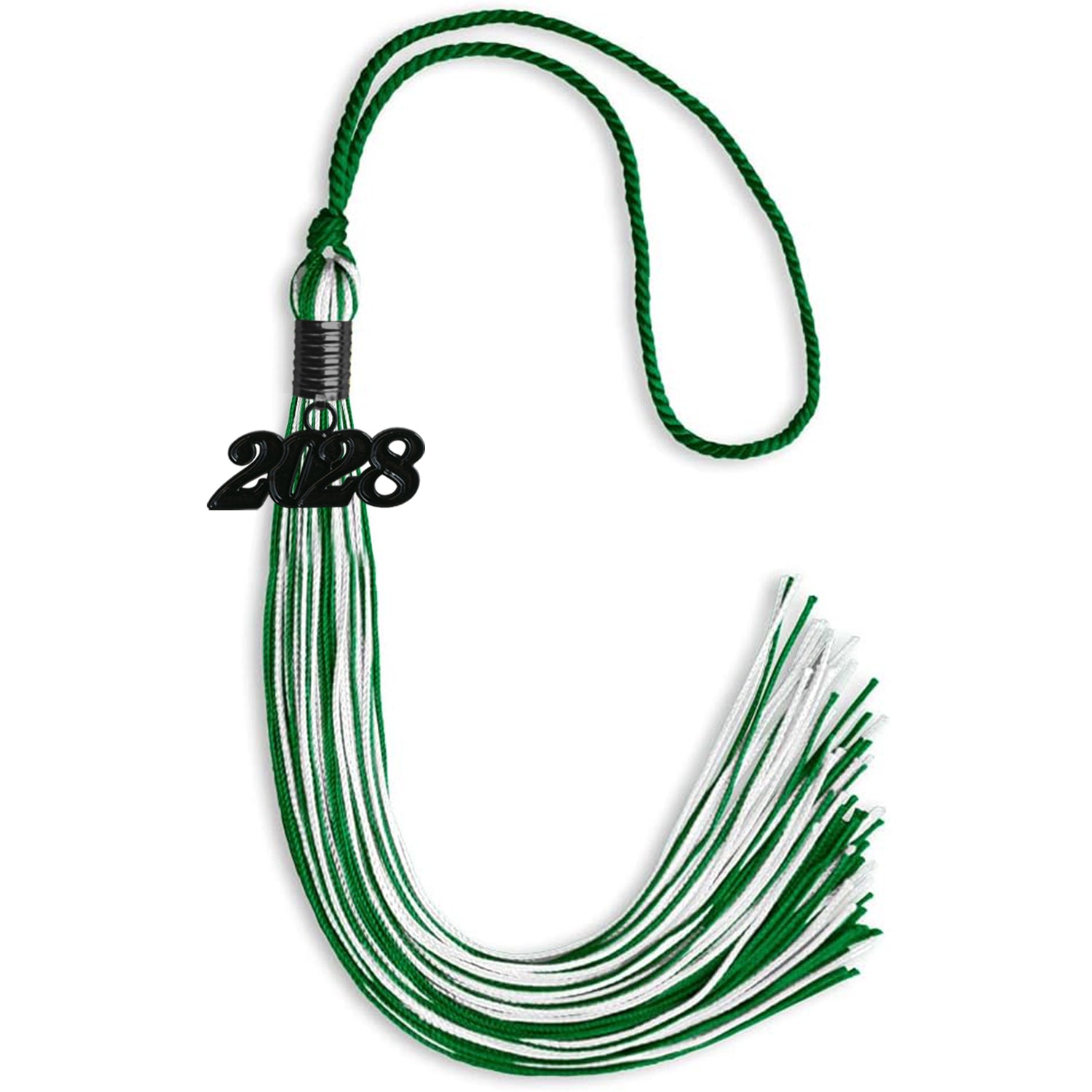 Green/White Mixed Color Graduation Tassel with Black Bling Charm by Wholesale Grad Supply