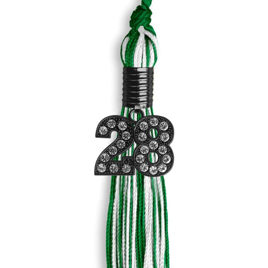 Green/White Mixed Color Graduation Tassel with Black Bling Charm by Wholesale Grad Supply