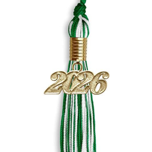 Green/White Mixed Color Graduation Tassel with Gold Bling Charm by Wholesale Grad Supply