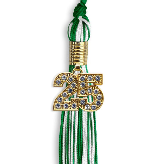 Green/White Mixed Color Graduation Tassel with Gold Bling Charm by Wholesale Grad Supply