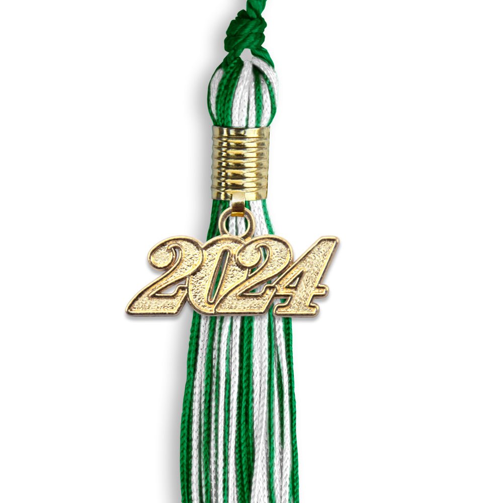 Green/White Mixed Color Graduation Tassel with Gold Bling Charm by Wholesale Grad Supply