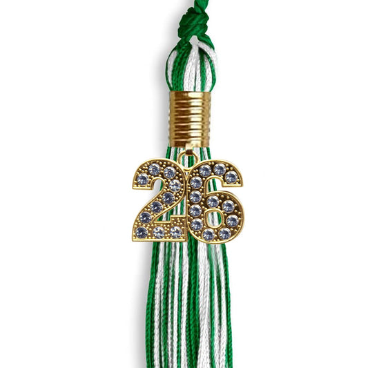 Green/White Mixed Color Graduation Tassel with Gold Bling Charm by Wholesale Grad Supply