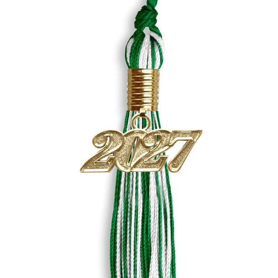Green/White Mixed Color Graduation Tassel with Gold Bling Charm by Wholesale Grad Supply