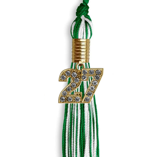 Green/White Mixed Color Graduation Tassel with Gold Bling Charm by Wholesale Grad Supply