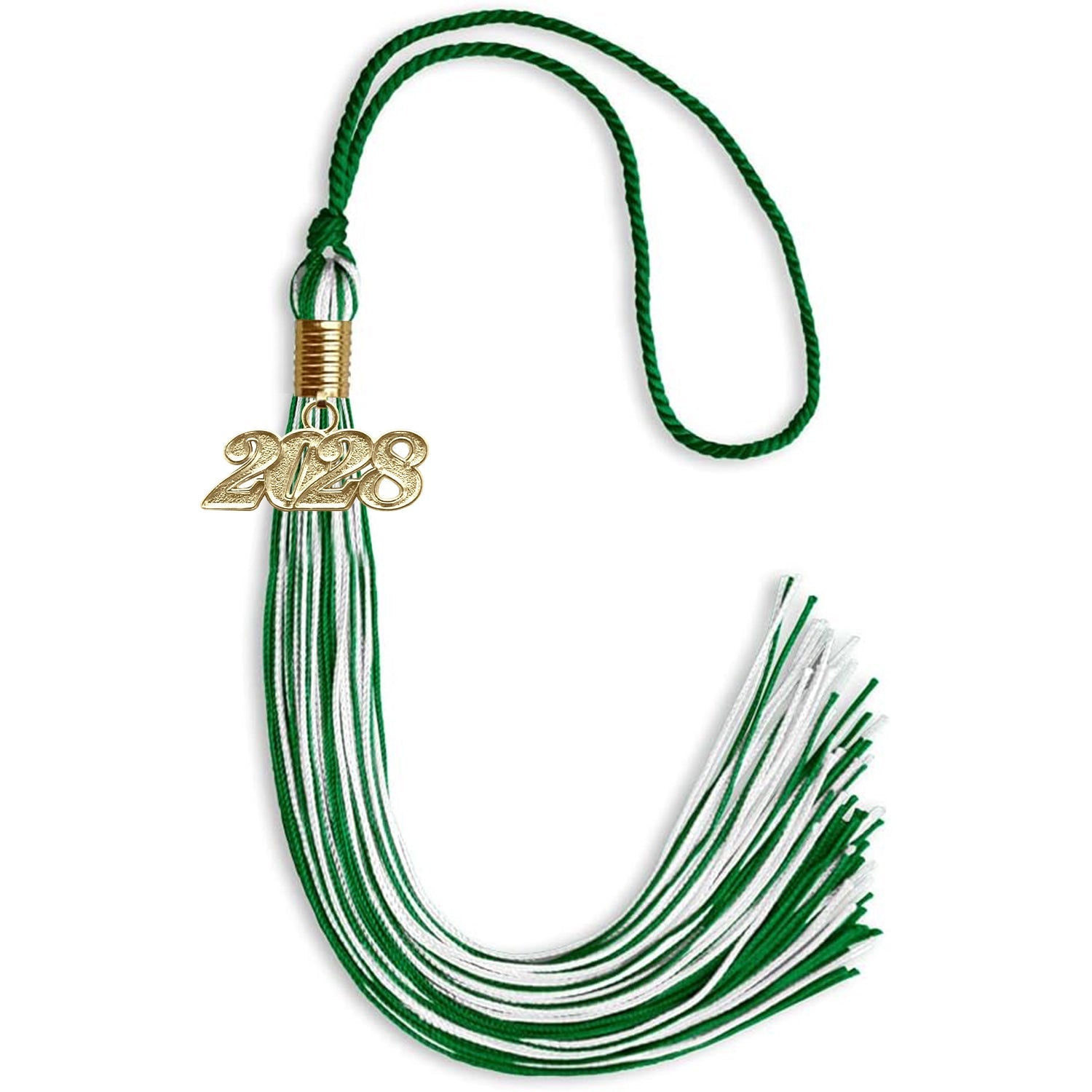 Green/White Mixed Color Graduation Tassel with Gold Bling Charm by Wholesale Grad Supply
