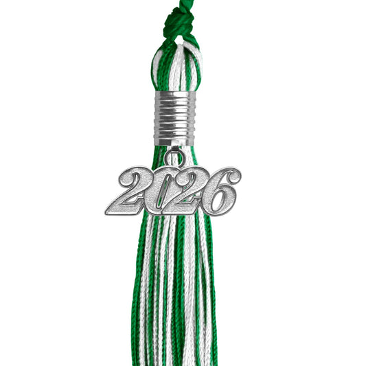 Green/White Mixed Color Graduation Tassel with Silver Bling Charm by Wholesale Grad Supply