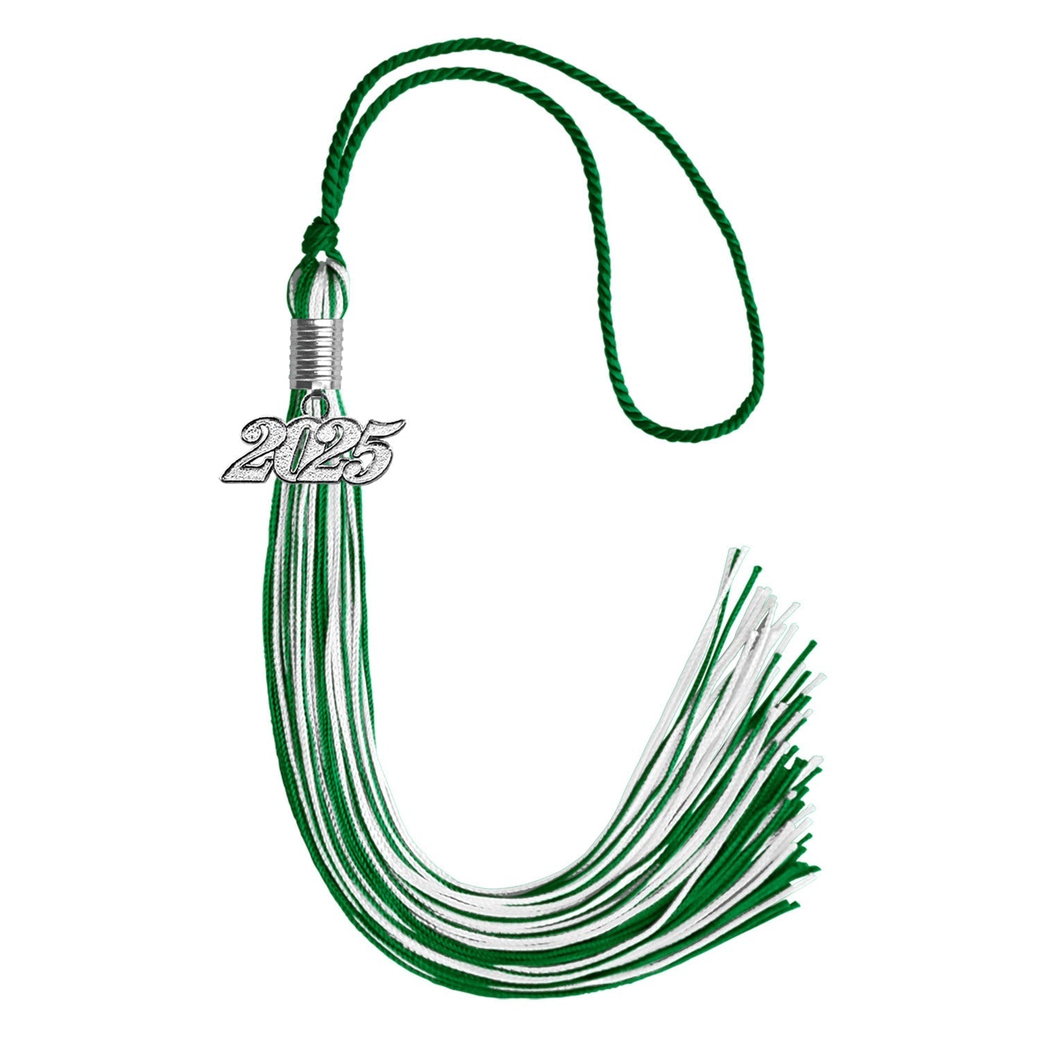 Green/White Mixed Color Graduation Tassel with Silver Bling Charm by Wholesale Grad Supply