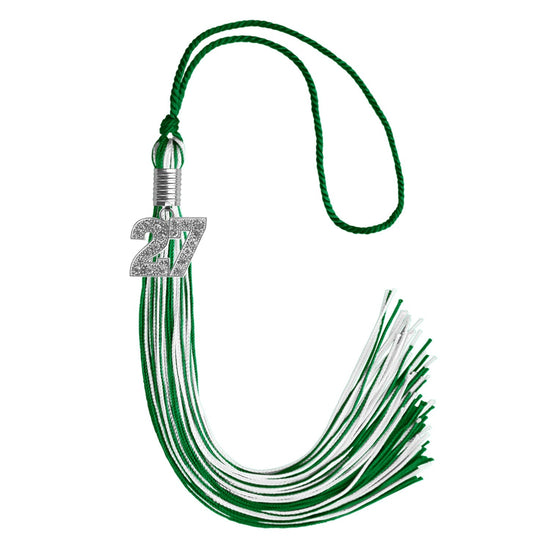 Green/White Mixed Color Graduation Tassel with Silver Bling Charm by Wholesale Grad Supply