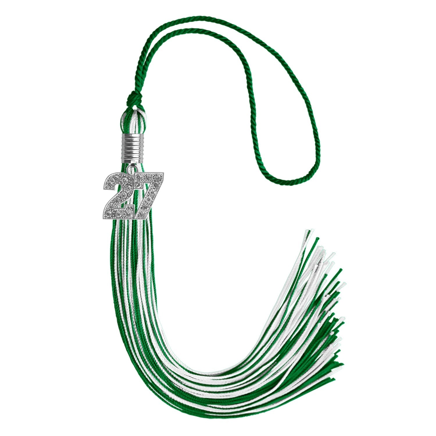 Green/White Mixed Color Graduation Tassel with Silver Bling Charm by Wholesale Grad Supply