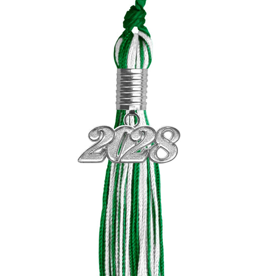 Green/White Mixed Color Graduation Tassel with Silver Bling Charm by Wholesale Grad Supply