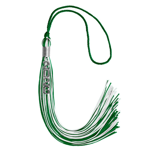 Green/White Mixed Color Graduation Tassel with Stacked Silver Date Drop by Wholesale Grad Supply