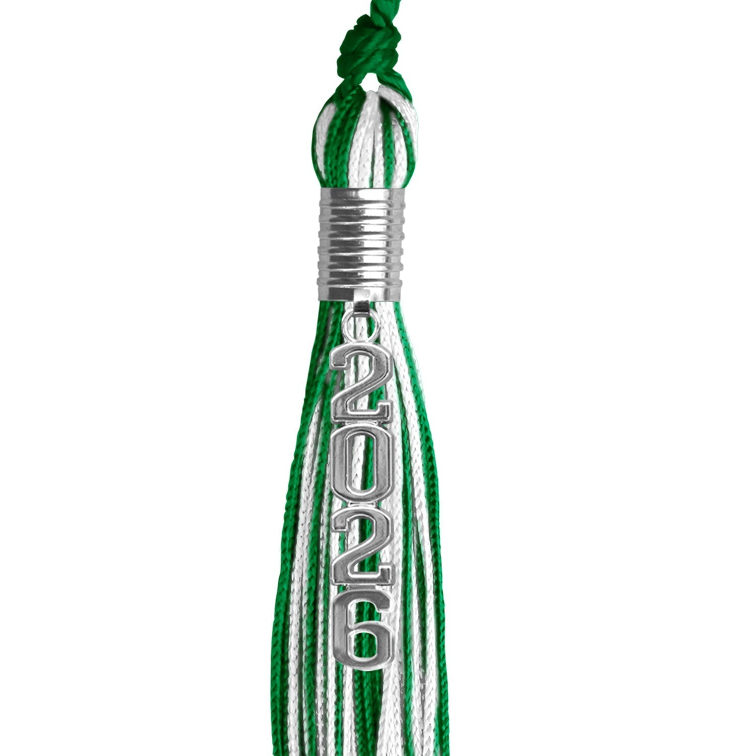 Green/White Mixed Color Graduation Tassel with Stacked Silver Date Drop by Wholesale Grad Supply