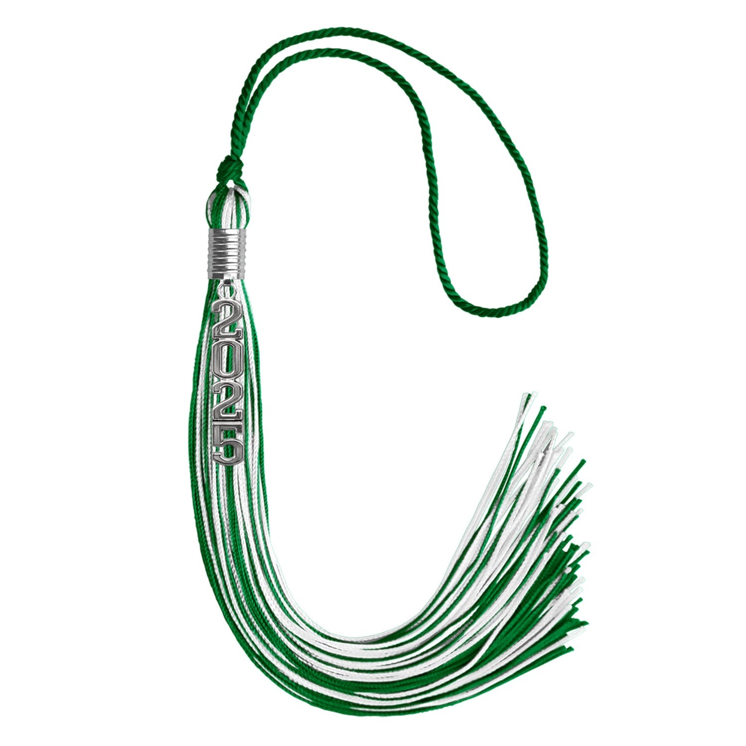 Green/White Mixed Color Graduation Tassel with Stacked Silver Date Drop by Wholesale Grad Supply