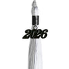 Grey/White Graduation Tassel with Black Bling Charm by Wholesale Grad Supply