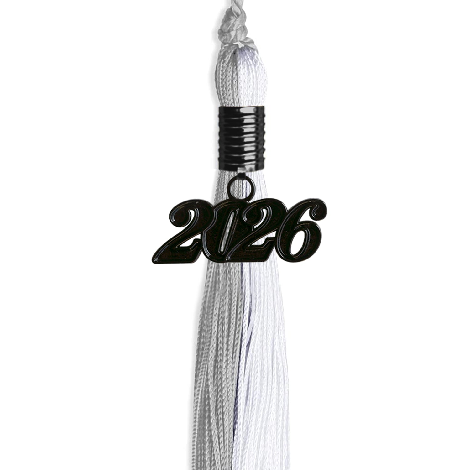 Grey/White Graduation Tassel with Black Bling Charm by Wholesale Grad Supply