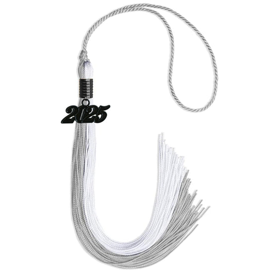 Grey/White Graduation Tassel with Black Bling Charm by Wholesale Grad Supply