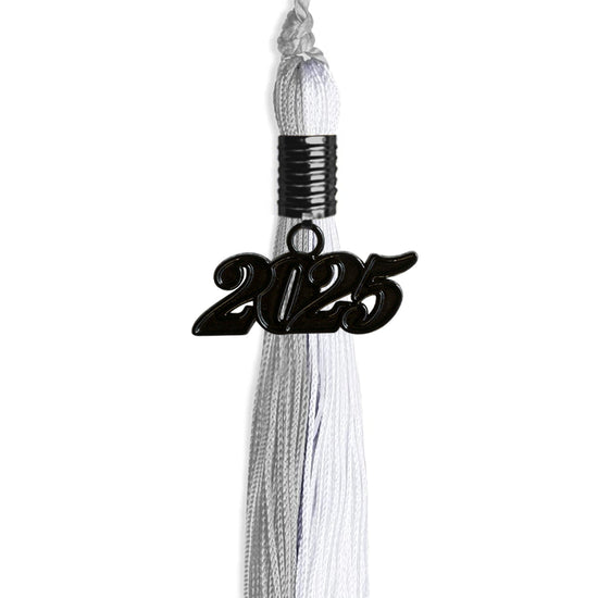 Grey/White Graduation Tassel with Black Bling Charm by Wholesale Grad Supply