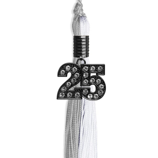 Grey/White Graduation Tassel with Black Bling Charm by Wholesale Grad Supply