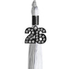 Grey/White Graduation Tassel with Black Bling Charm by Wholesale Grad Supply