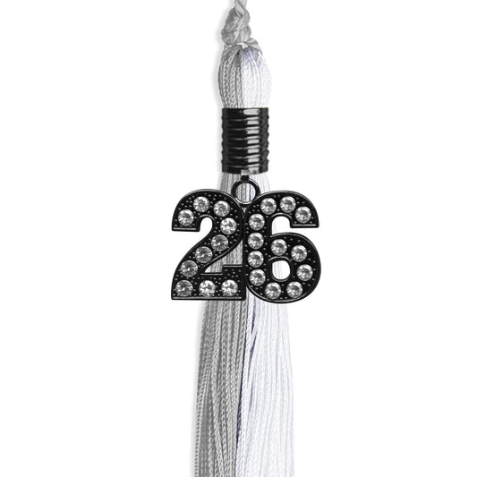 Grey/White Graduation Tassel with Black Bling Charm by Wholesale Grad Supply