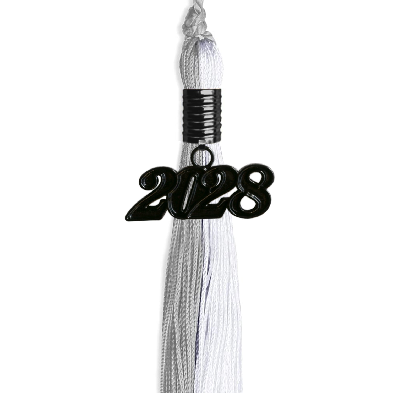 Grey/White Graduation Tassel with Black Bling Charm by Wholesale Grad Supply