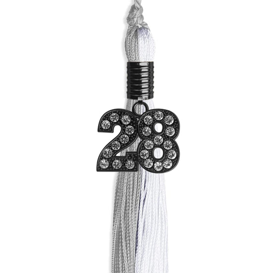 Grey/White Graduation Tassel with Black Bling Charm by Wholesale Grad Supply