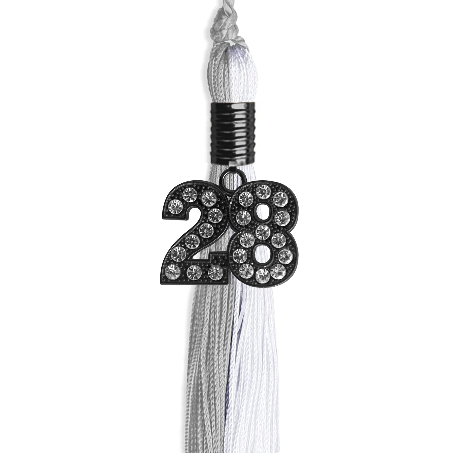 Grey/White Graduation Tassel with Black Bling Charm by Wholesale Grad Supply