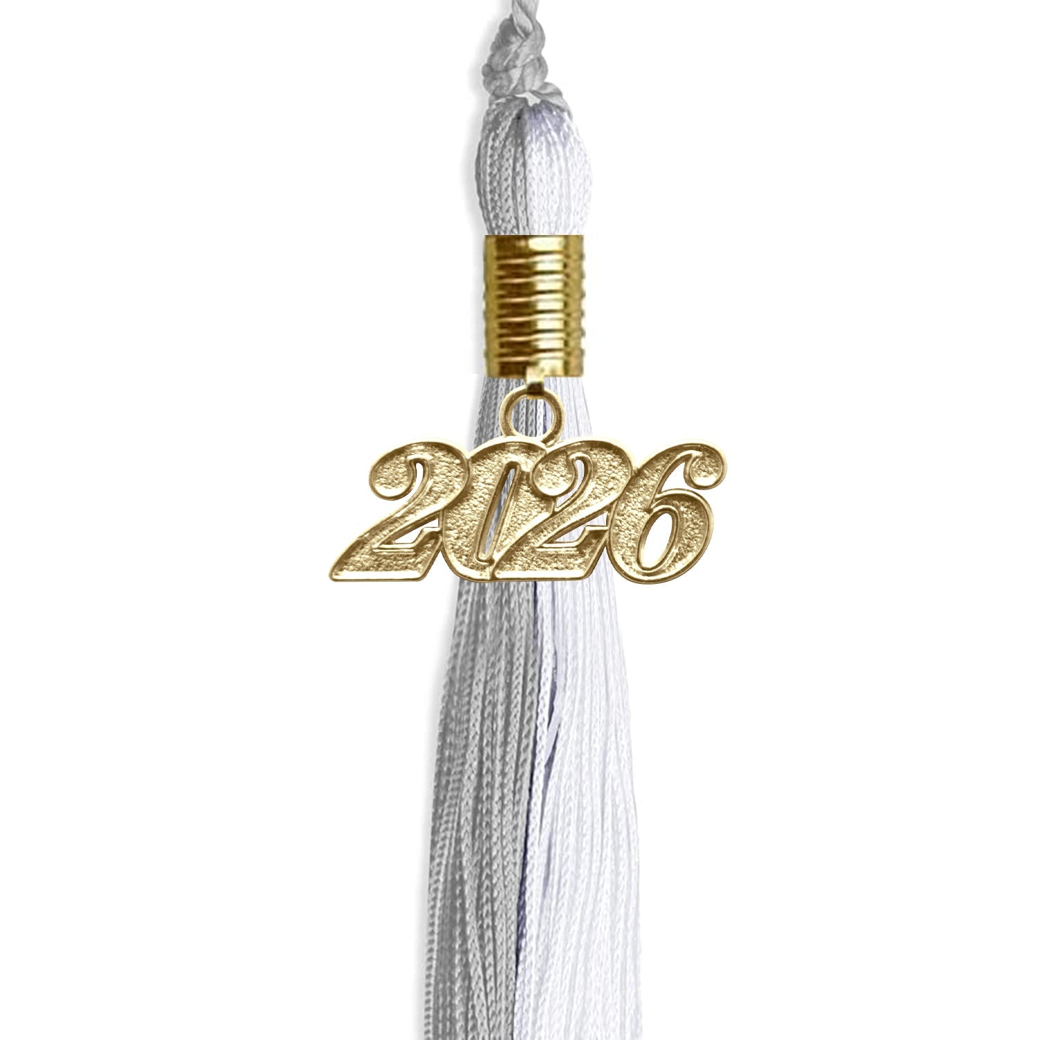 Grey/White Graduation Tassel with Gold Bling Charm by Wholesale Grad Supply
