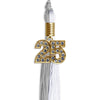 Grey/White Graduation Tassel with Gold Bling Charm by Wholesale Grad Supply