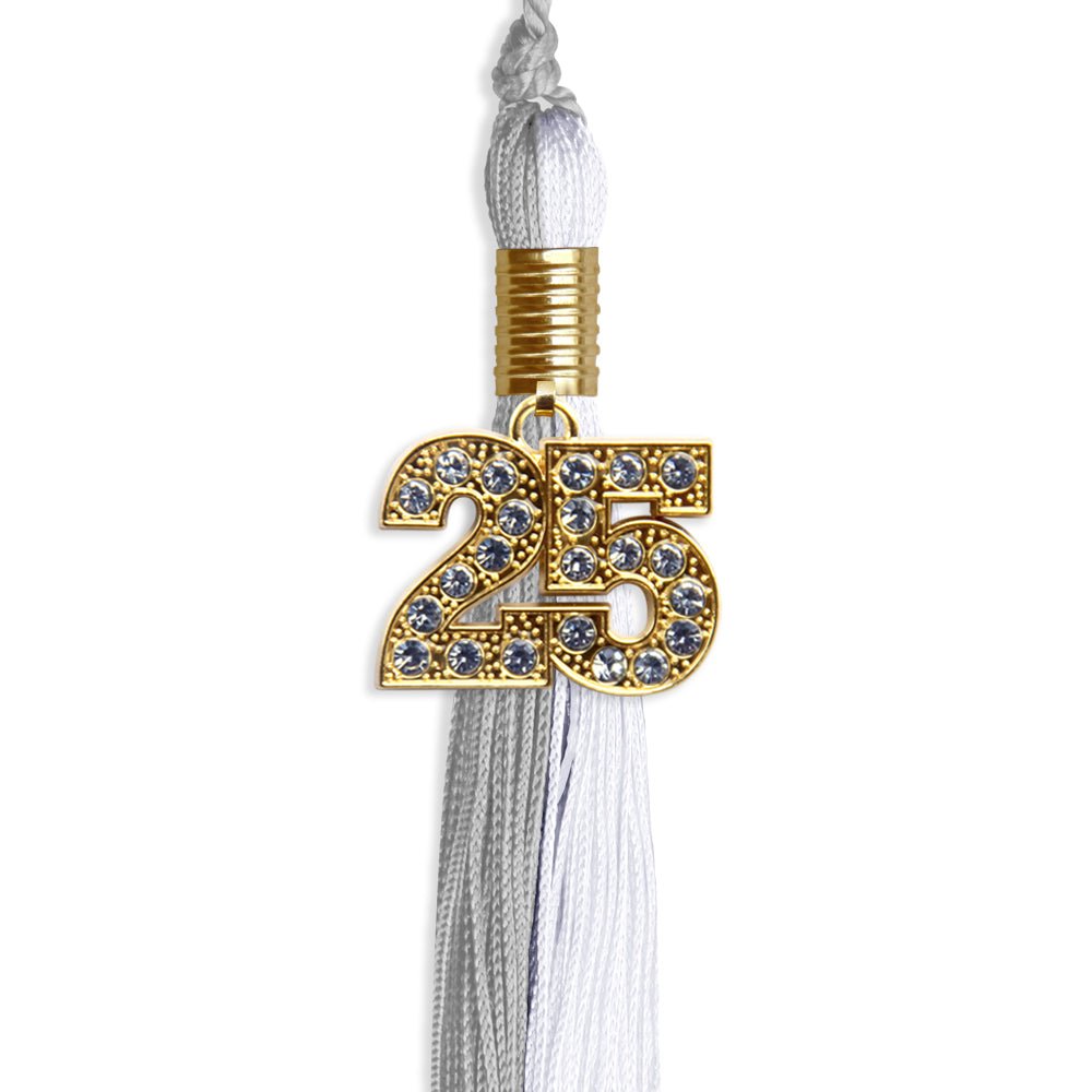 Grey/White Graduation Tassel with Gold Bling Charm by Wholesale Grad Supply