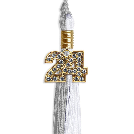 Grey/White Graduation Tassel with Gold Bling Charm by Wholesale Grad Supply