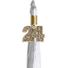 Grey/White Graduation Tassel with Gold Bling Charm by Wholesale Grad Supply
