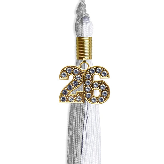 Grey/White Graduation Tassel with Gold Bling Charm by Wholesale Grad Supply