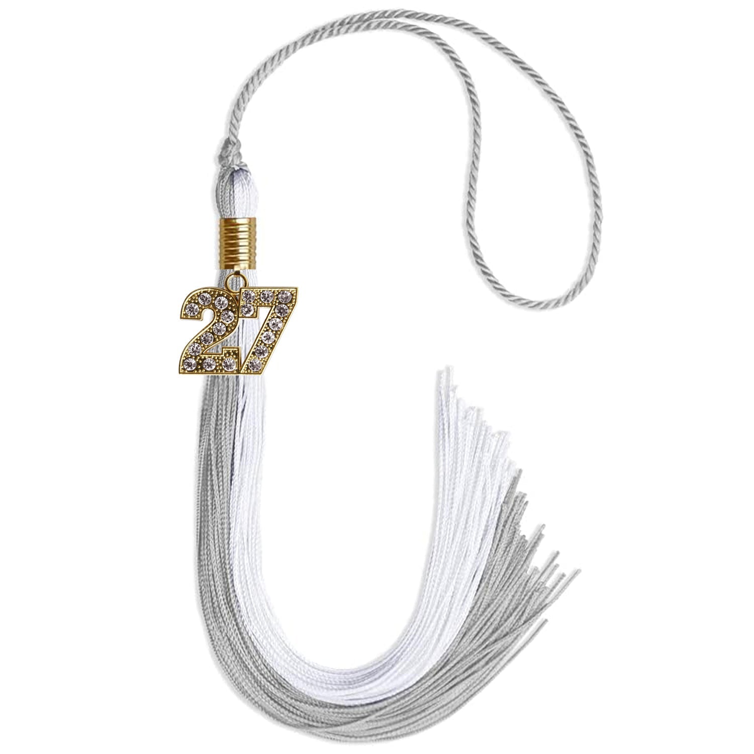 Grey/White Graduation Tassel with Gold Bling Charm by Wholesale Grad Supply