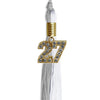 Grey/White Graduation Tassel with Gold Bling Charm by Wholesale Grad Supply
