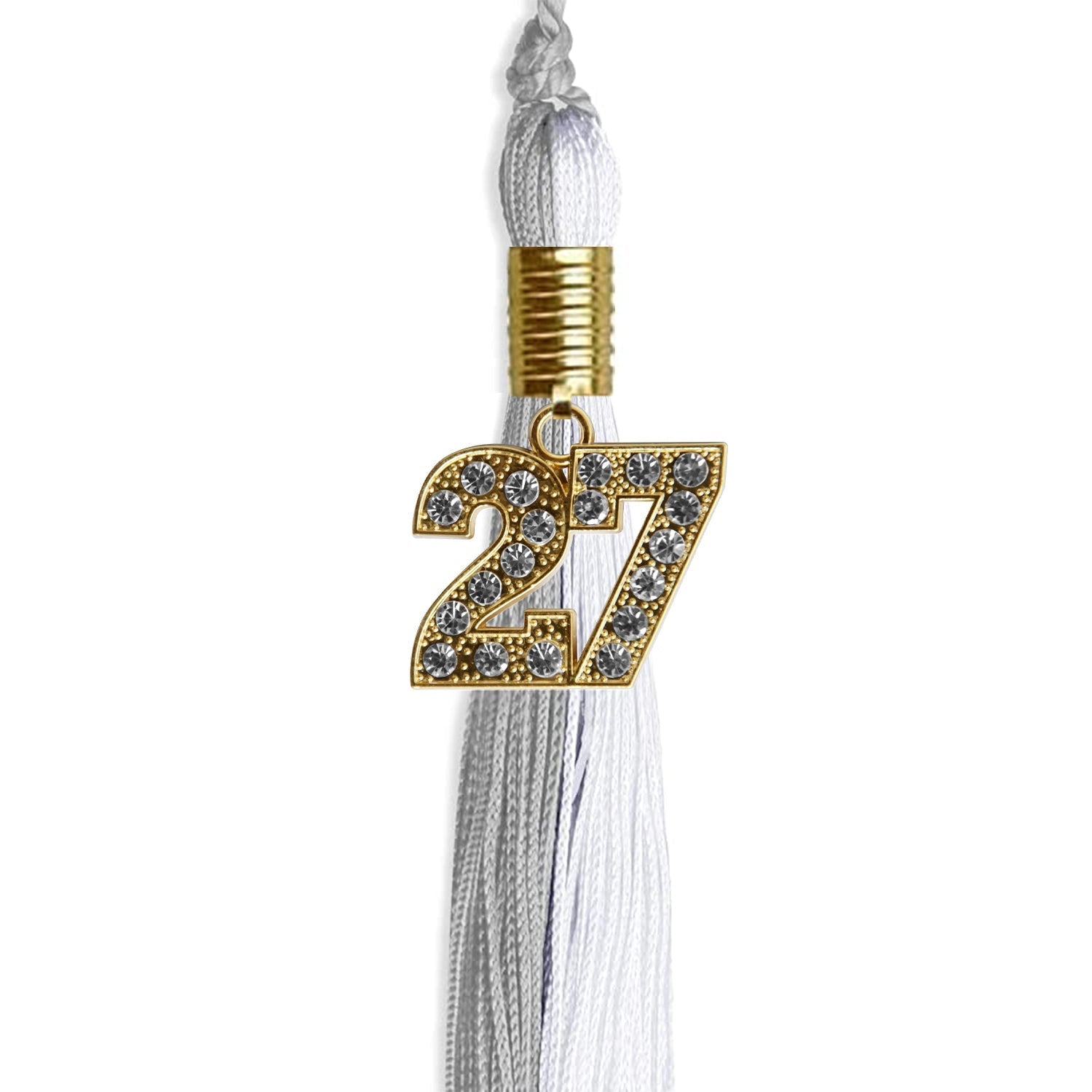 Grey/White Graduation Tassel with Gold Bling Charm by Wholesale Grad Supply