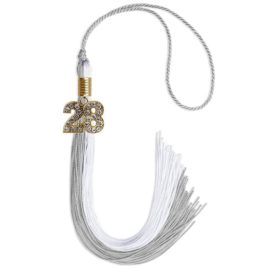 Grey/White Graduation Tassel with Gold Bling Charm by Wholesale Grad Supply