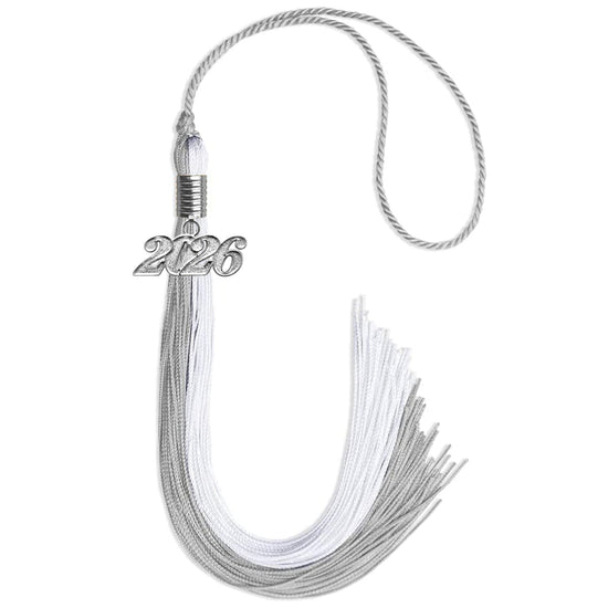 Grey/White Graduation Tassel with Silver Bling Charm by Wholesale Grad Supply