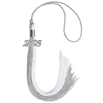 Grey/White Graduation Tassel with Silver Bling Charm by Wholesale Grad Supply