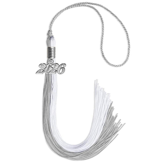 Grey/White Graduation Tassel with Silver Bling Charm by Wholesale Grad Supply