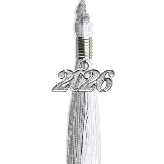 Grey/White Graduation Tassel with Silver Bling Charm by Wholesale Grad Supply