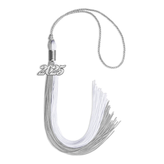 Grey/White Graduation Tassel with Silver Bling Charm by Wholesale Grad Supply