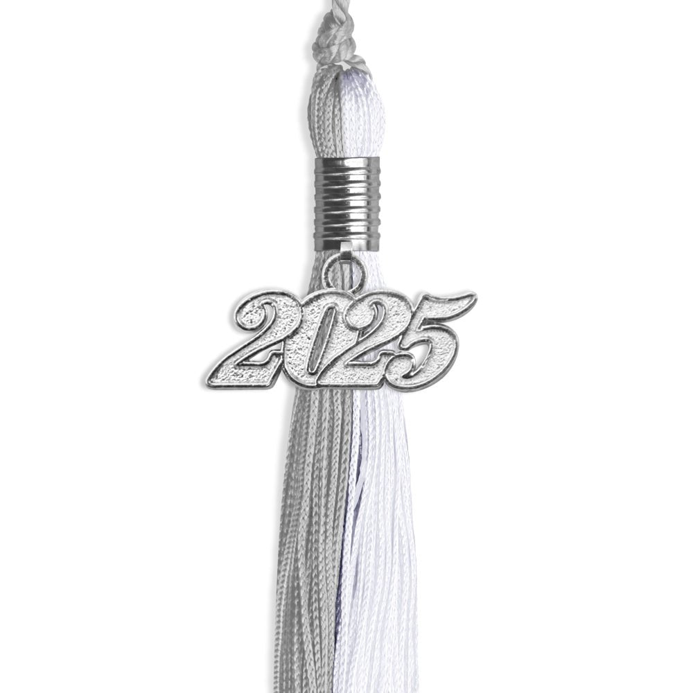 Grey/White Graduation Tassel with Silver Bling Charm by Wholesale Grad Supply