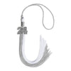 Grey/White Graduation Tassel with Silver Bling Charm by Wholesale Grad Supply